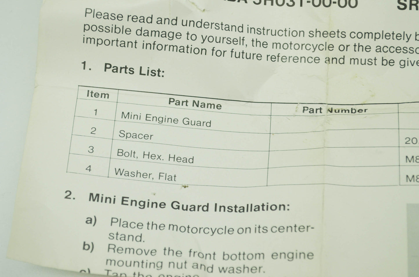 NEW OEM Yamaha Engine Guard Kit 1981 SR185 Mini NOS