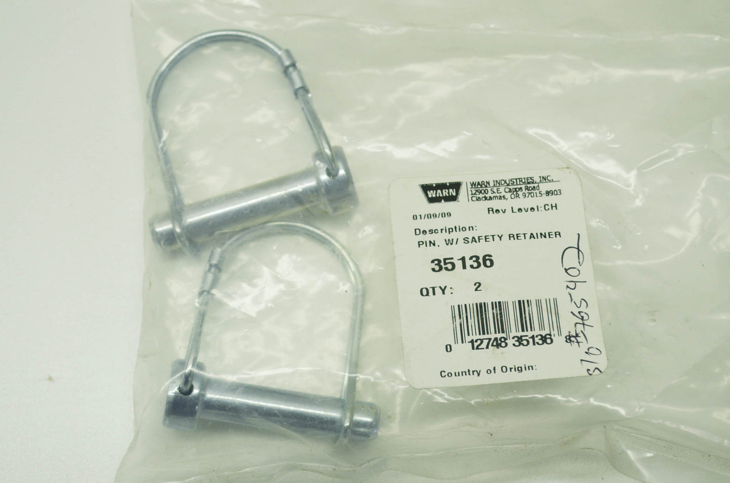 Push Tube Pin with Safety Retainer Qty 2 NOS