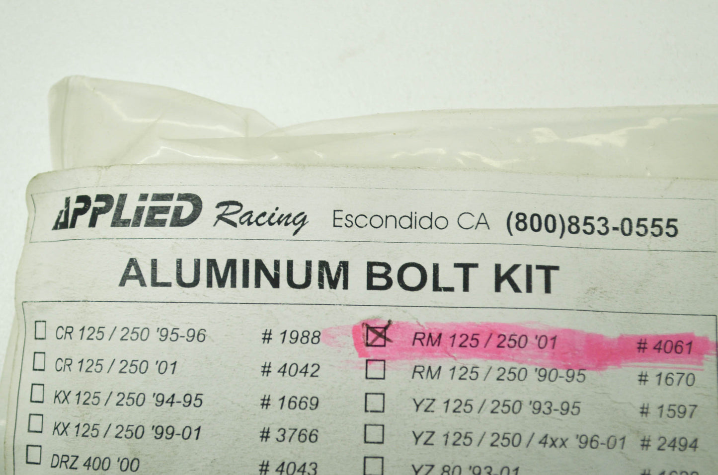 NEW Applied Racing Aluminum Bolt Kit 00-02 RM 125 250 NOS
