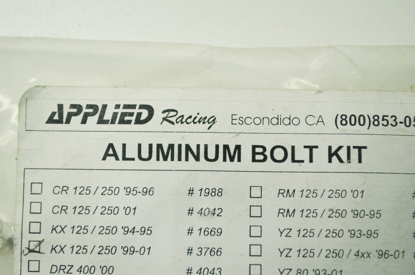 NEW Applied Racing Aluminum Bolt Kit 99-01 KX125 KX250 NOS