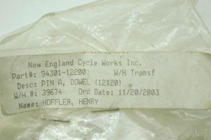 OEM Honda 94301-12200 Dowel Pin (12X20) NOS