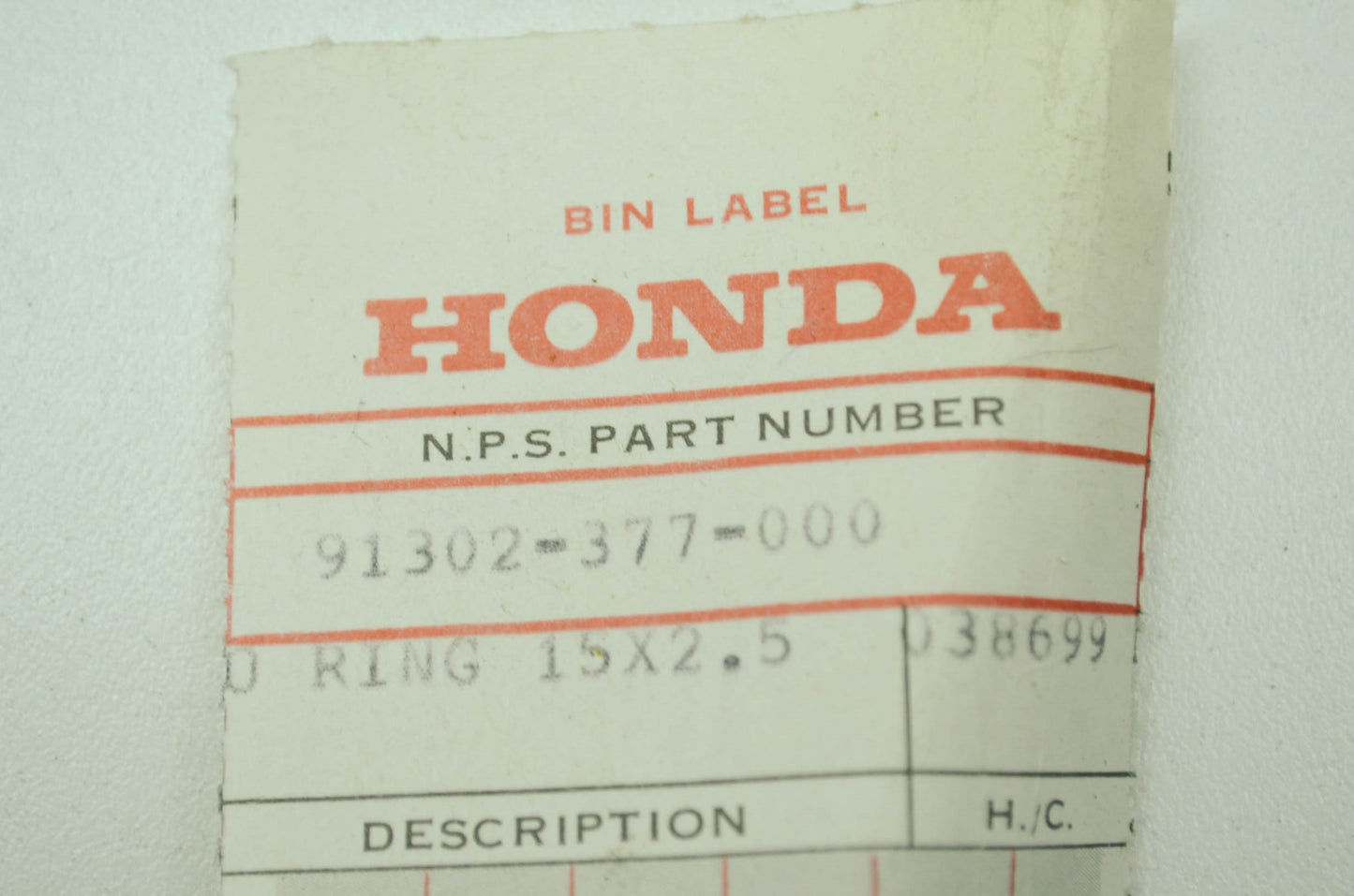 OEM Honda 91302-377-000 O-Ring (15X2.5) NOS