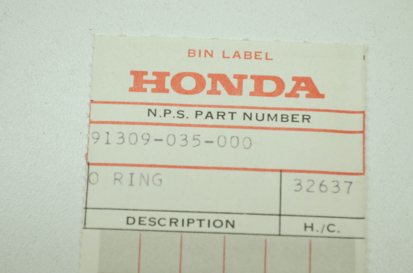 OEM Honda 91309-035-000 O-Ring (11X2.5) NOS