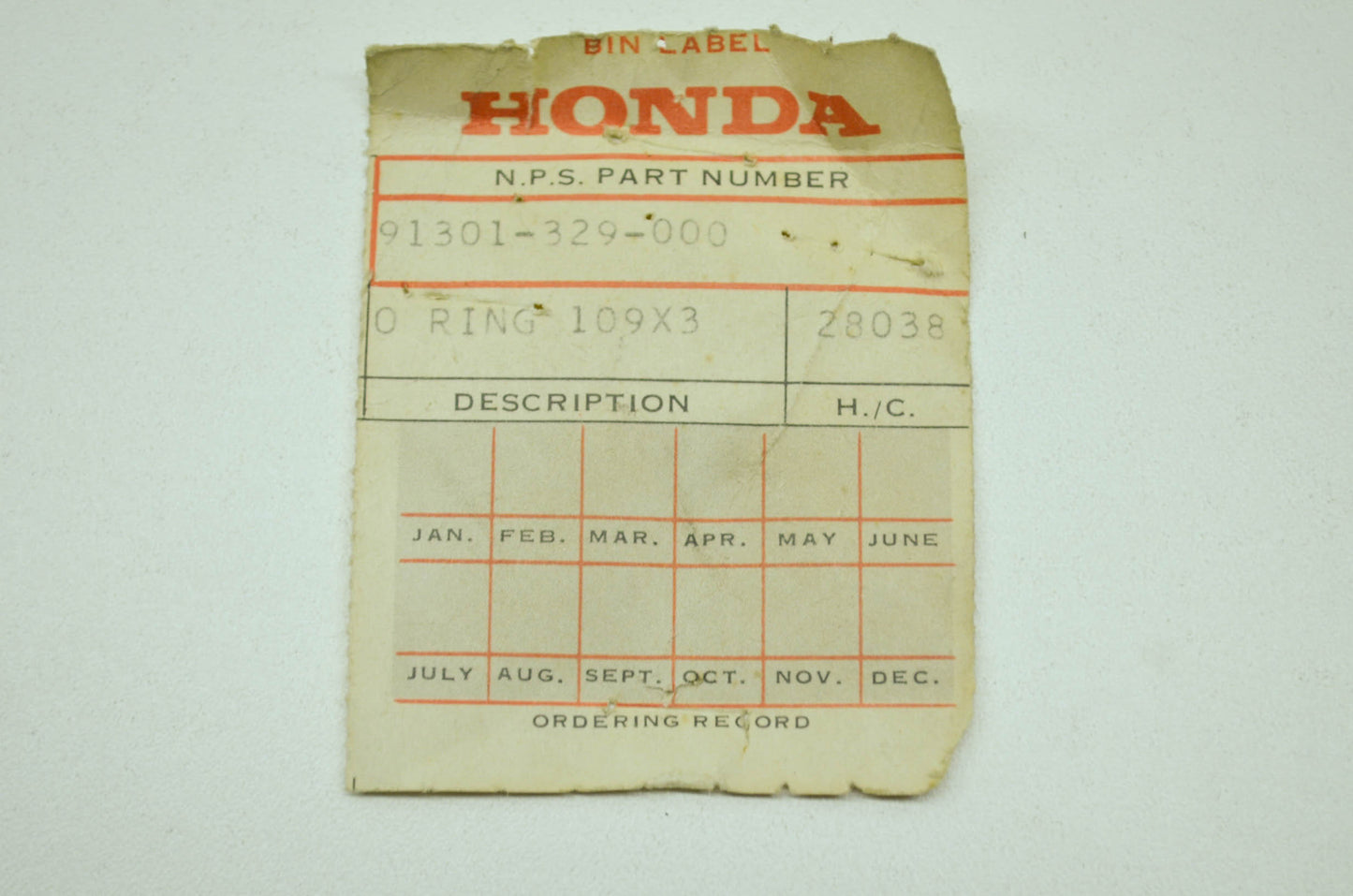 OEM Honda 91301-329-000 O-Ring (109X3) NOS