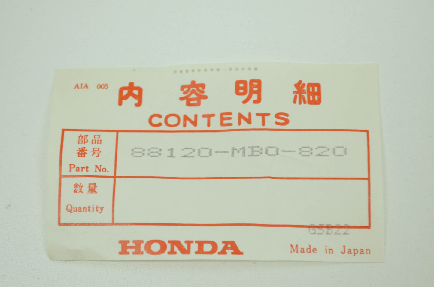 OEM Honda 88120-MB0-820 Left Back Mirror NOS