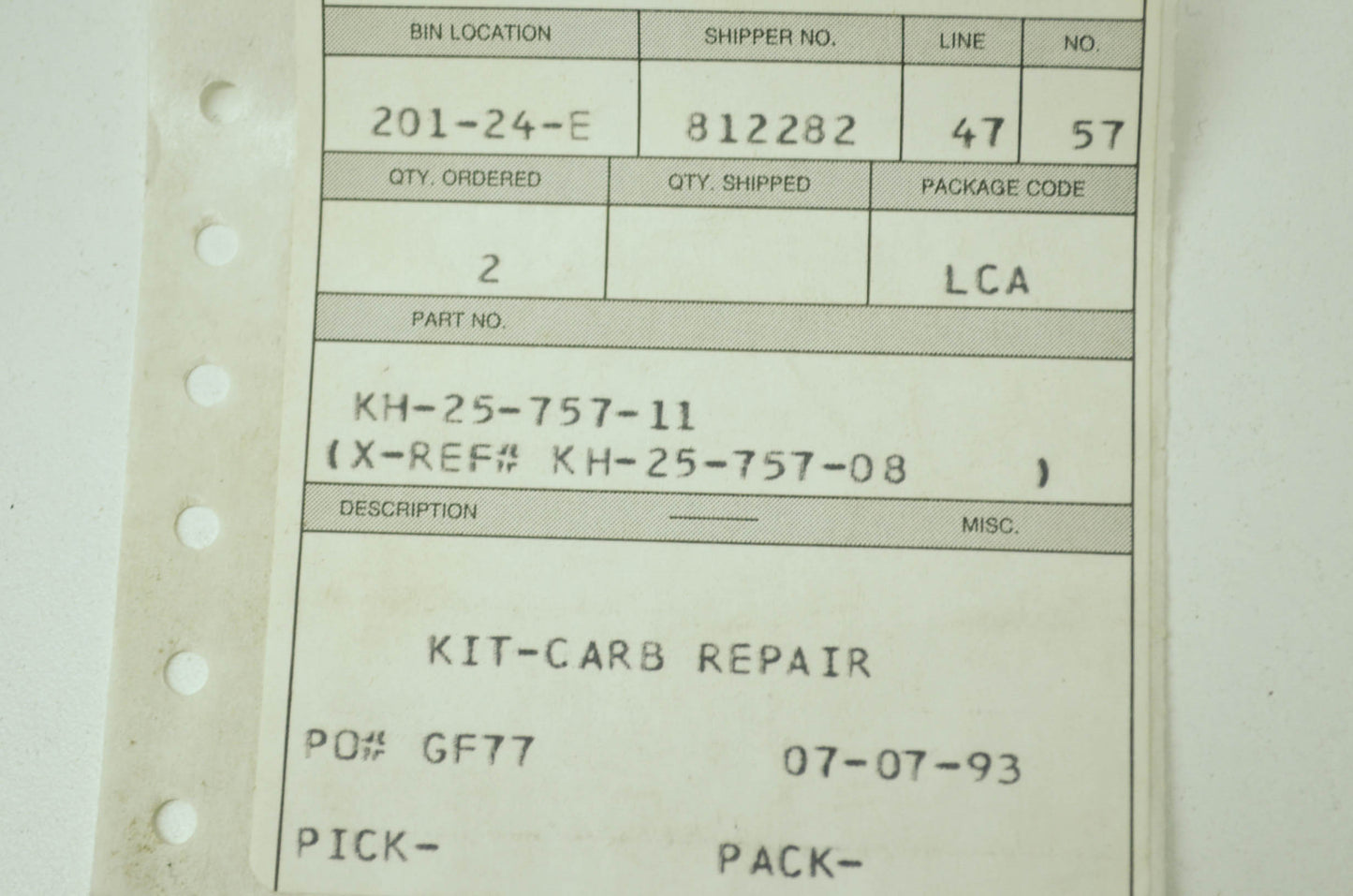 Carb Kit NOS