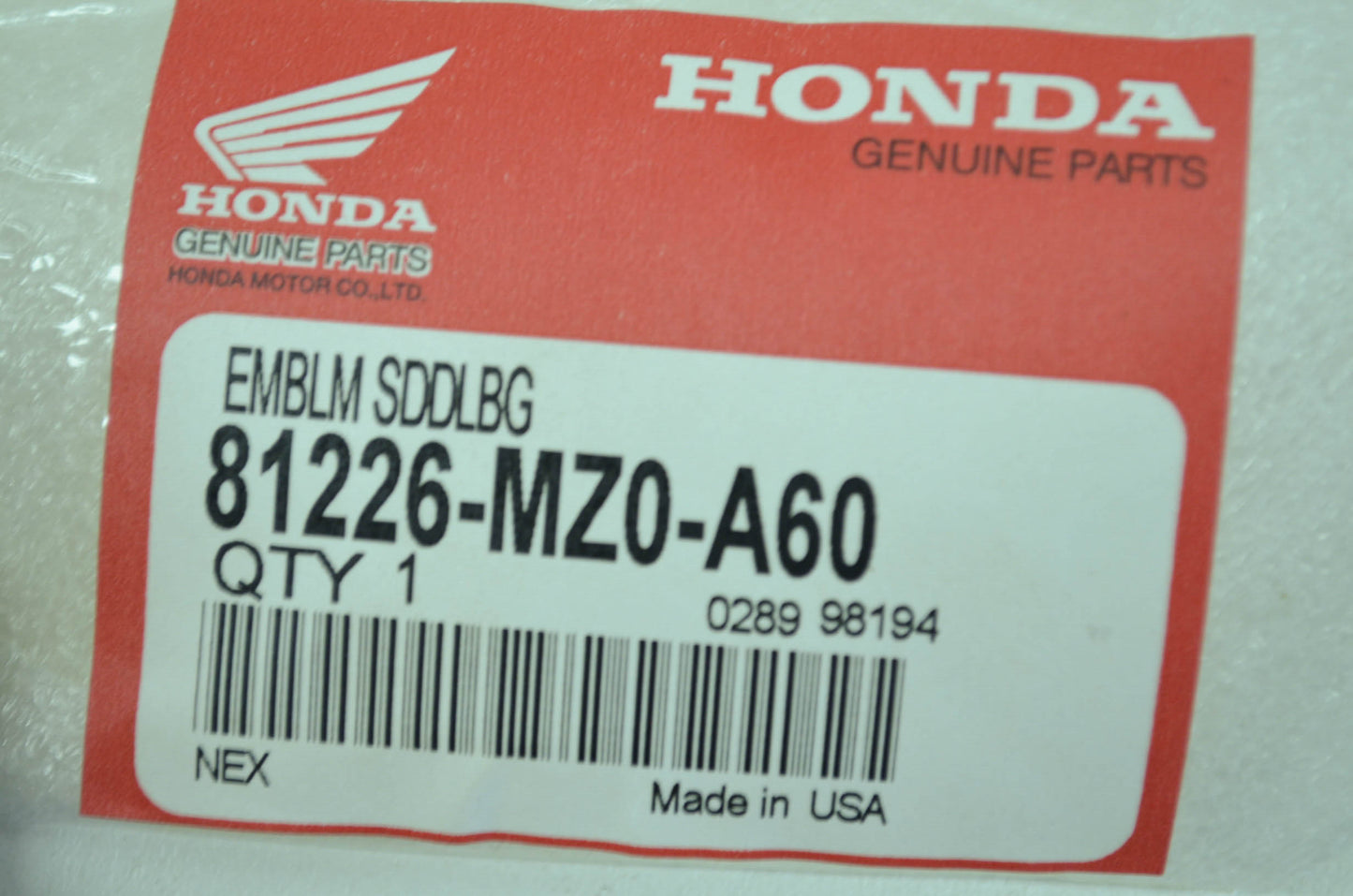 OEM Honda 81226-MZ0-A60 Saddlebag Emblem NOS