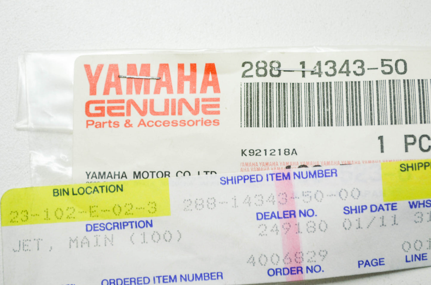 OEM Yamaha 288-14343-50-00 Main Jet (100) NOS