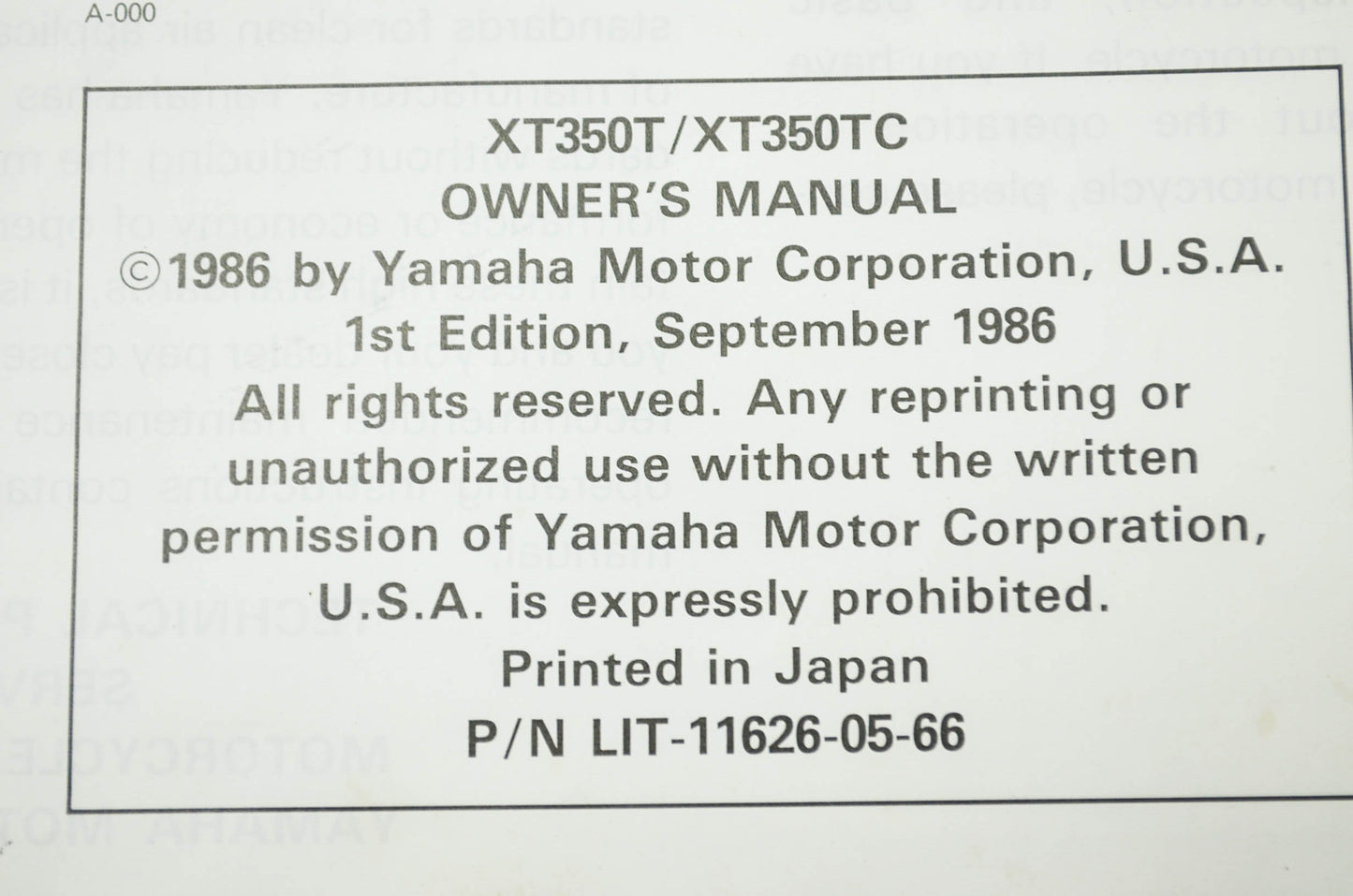 Yamaha XT350T/XT350TC Owners Manual