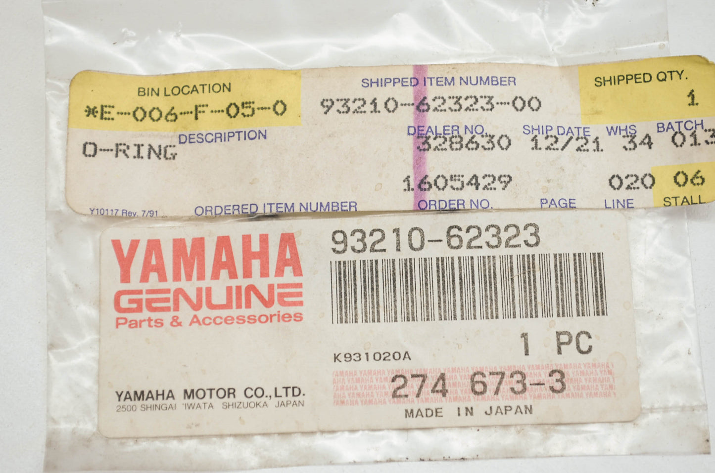 OEM Yamaha 93210-62323-00 O-Ring NOS