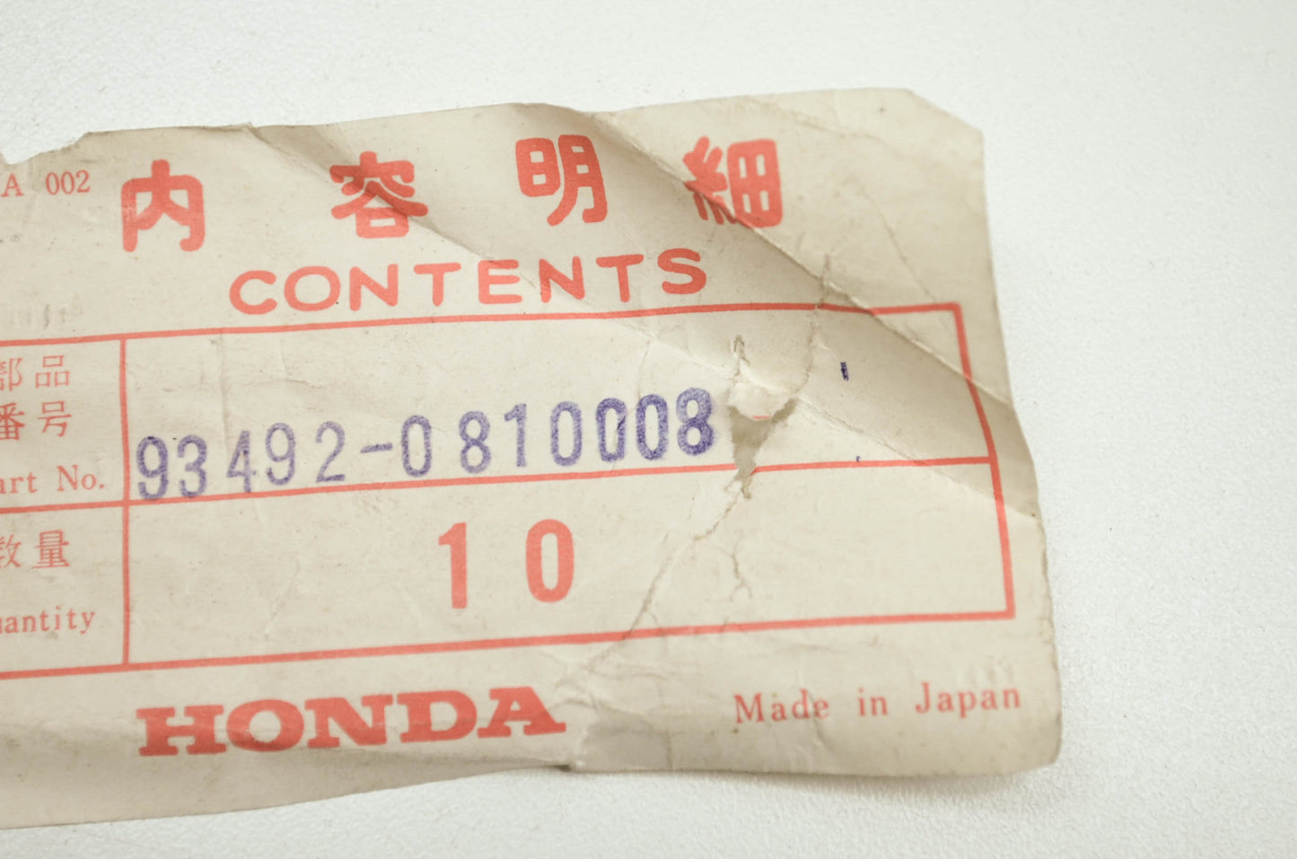 OEM Honda 93492-0810008 Washer Bolt 8X100 NOS