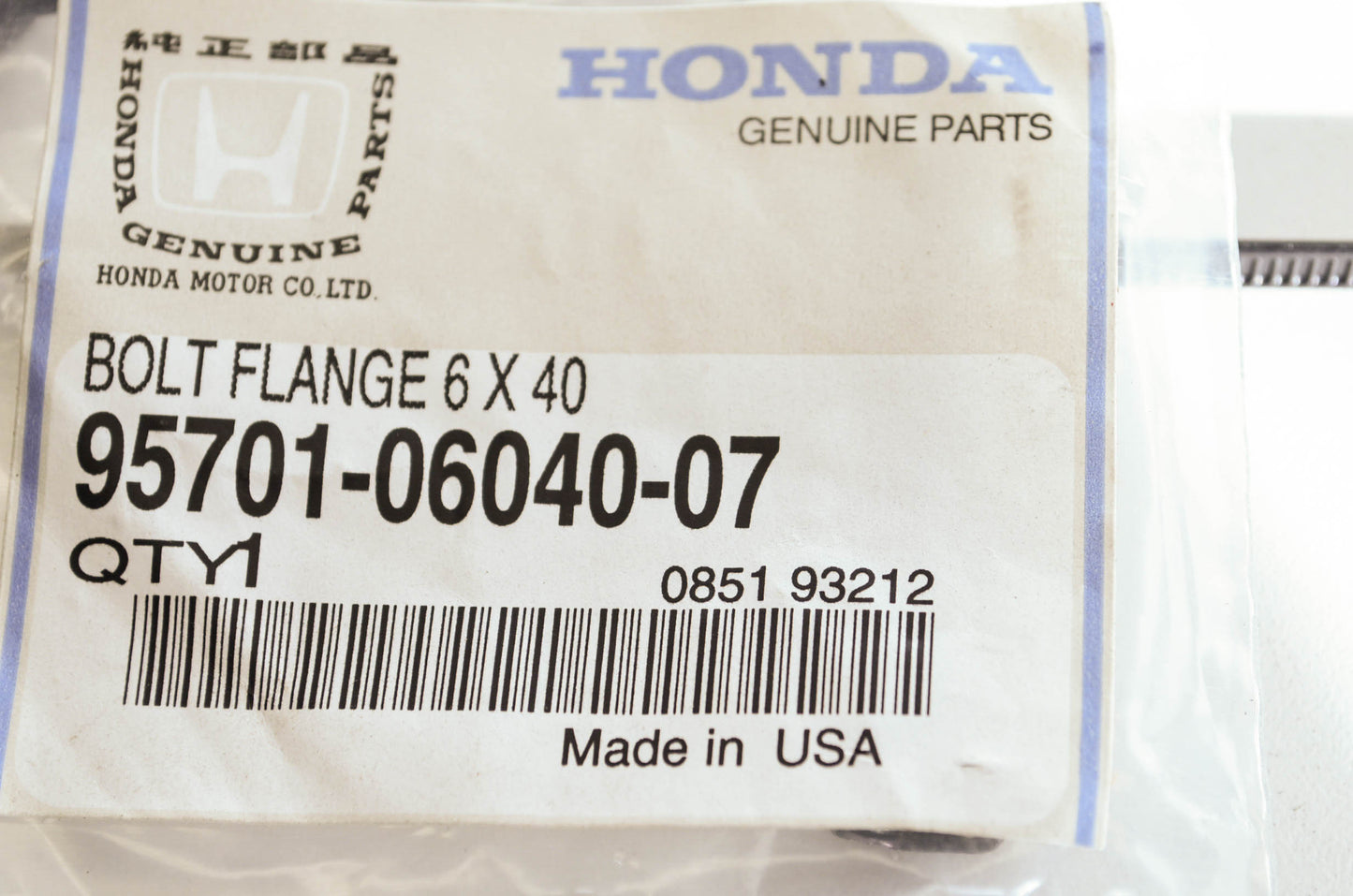 OEM Honda 95701-06040-07 Flange Bolt (6X40) NOS