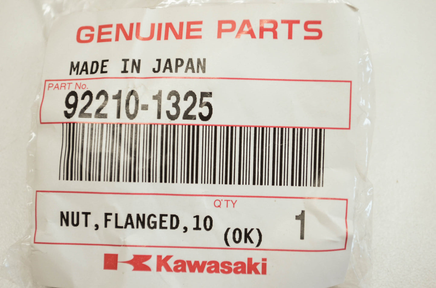 OEM Kawasaki 92210-1325 Flanged Nut 10mm NOS