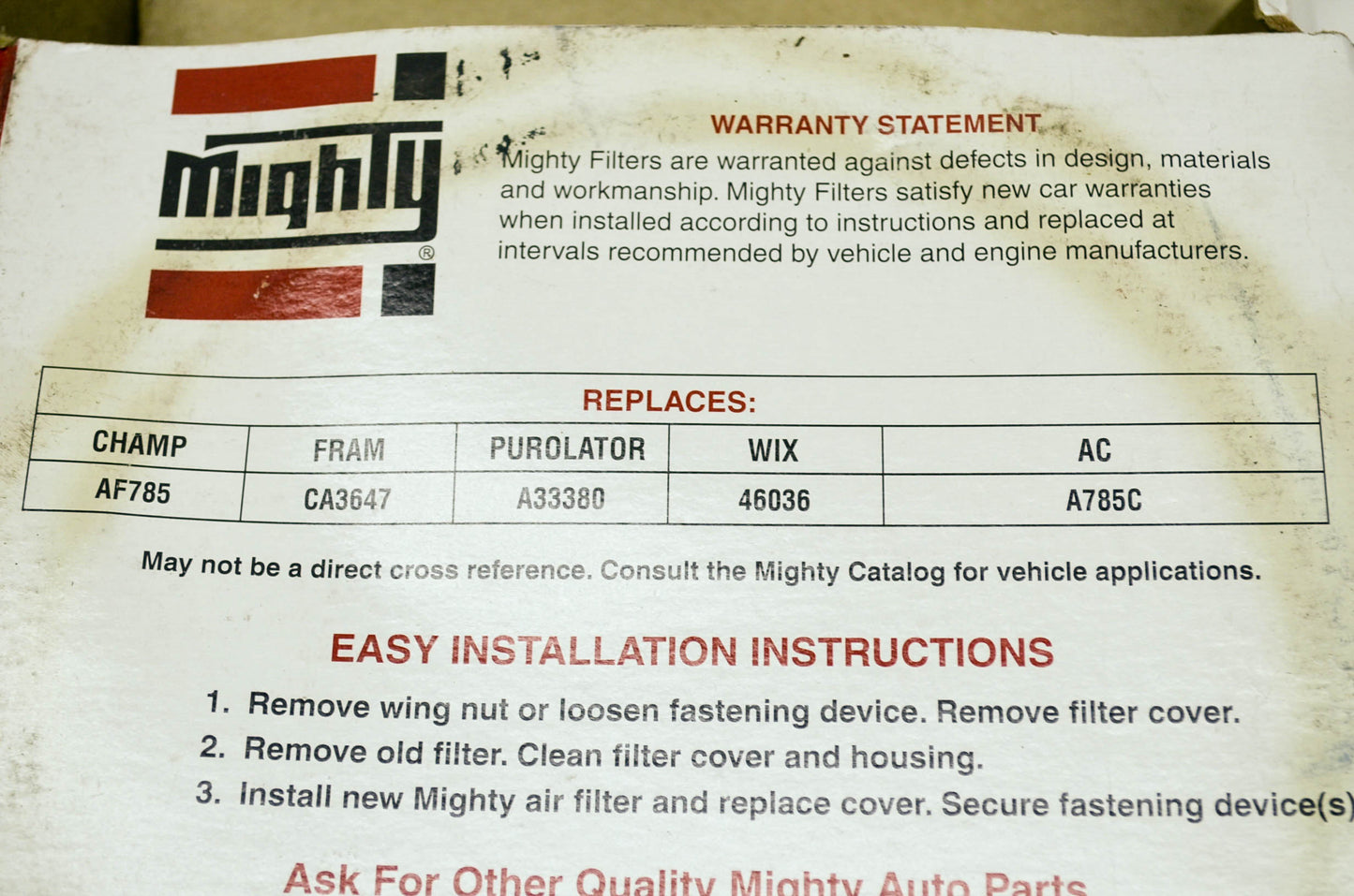 New Mighty Air Filter Replaces Champ AF785 Fram CA3647 Purolator A33380 WIX 4603