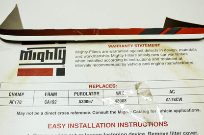 New Mighty Air Filter Replaces Champ AF178 Fram CA192 Purolator A30067 WIX 42088