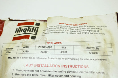 New Mighty Air Filter Replaces Champ AF611 Fram CA3814 Purolator A33591 WIX 4608