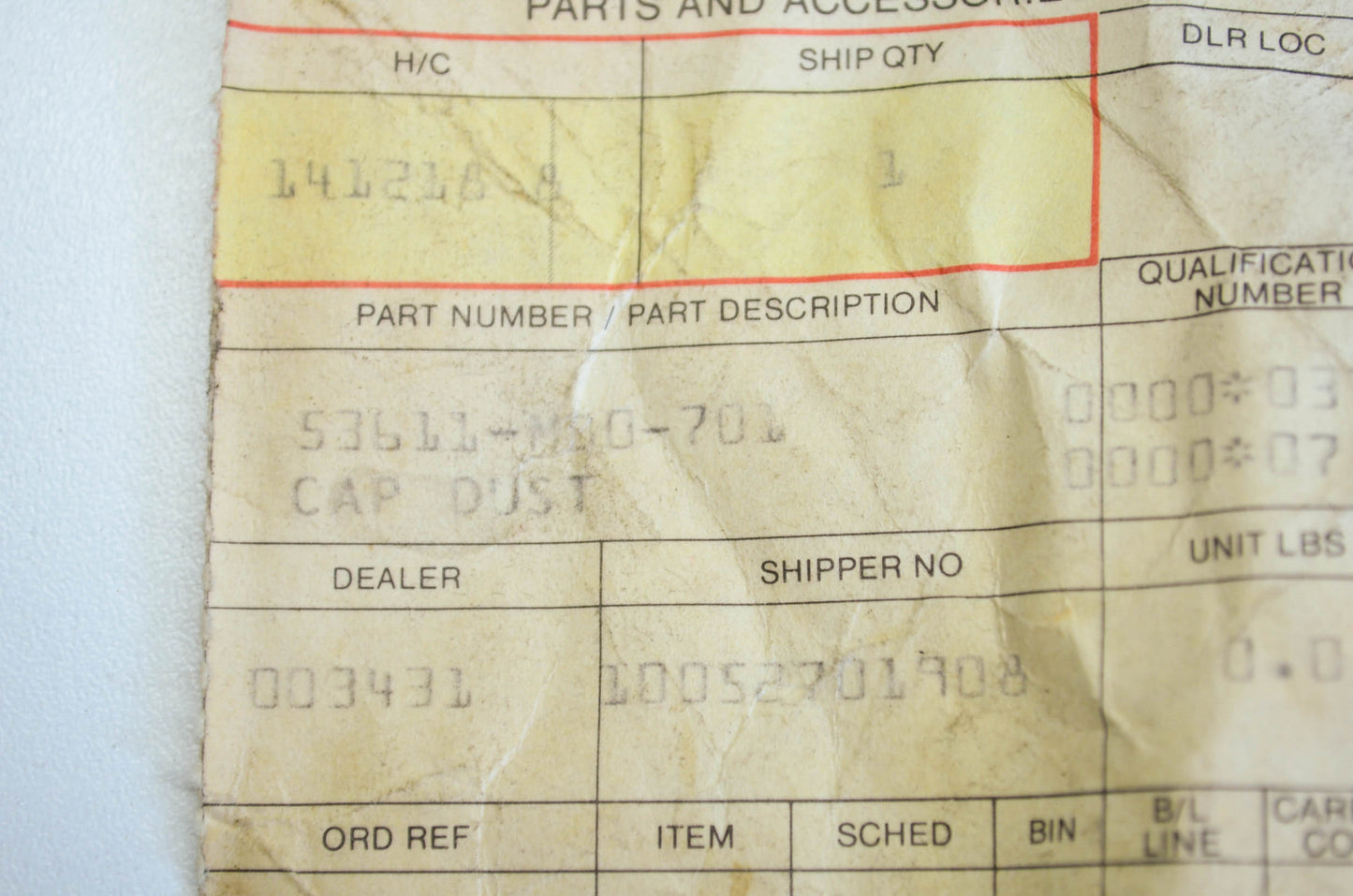 OEM Honda 53611-mb0-701 Dust Cap NOS