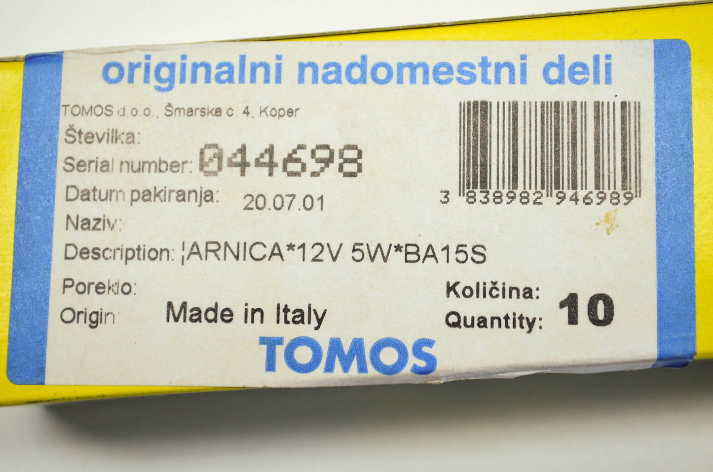 New Tomos 12V R5W 1 Terminal 15mm Base Replacement Light Bulb QTY 2 NOS