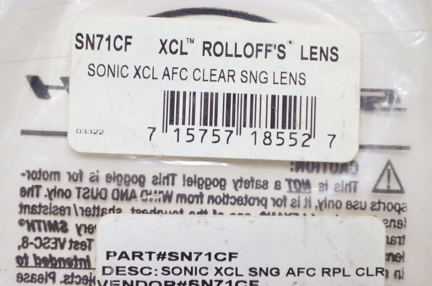 Sonic XCL AFC Clear Single Lens NOS