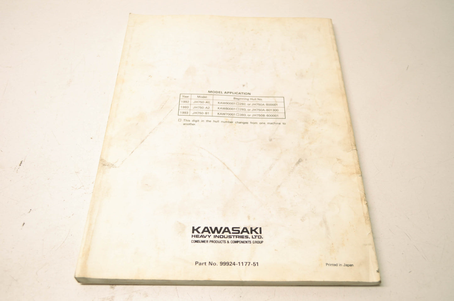 OEM Kawasaki 99924-1177-51 Service Manual Supplement JH750ABEF
