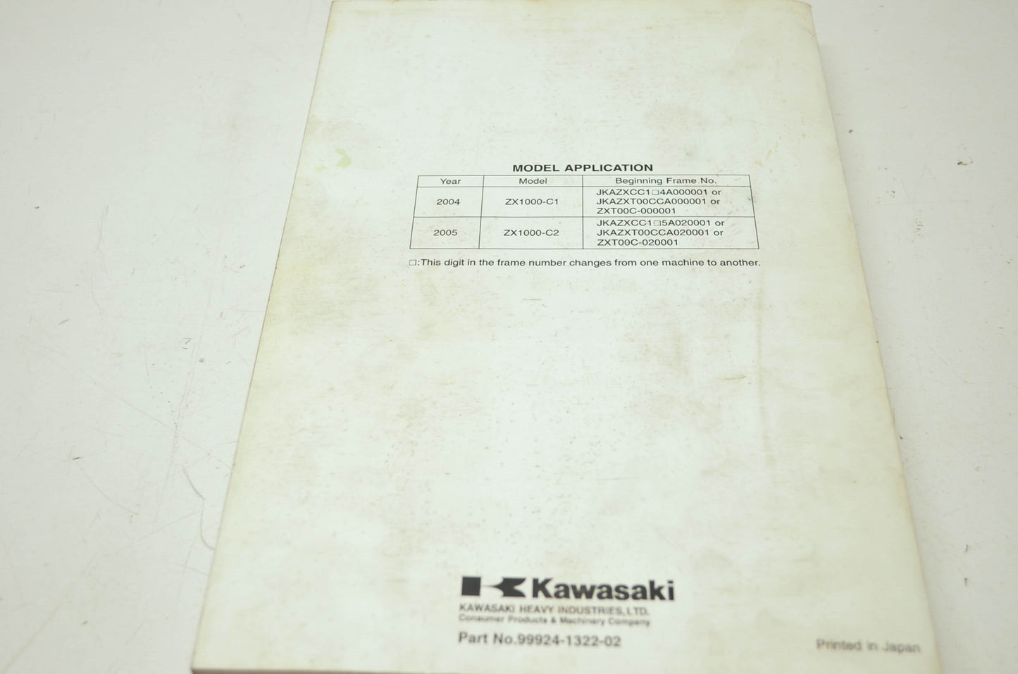 OEM Kawasaki 99924-1322-02 Service Manual ZX1000C