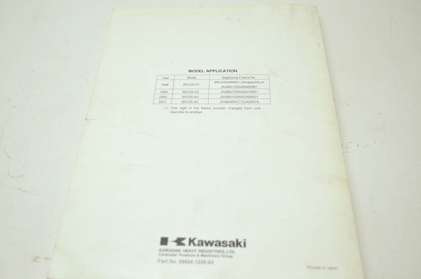 OEM Kawasaki 99924-1228-03 Service Manual BN125A
