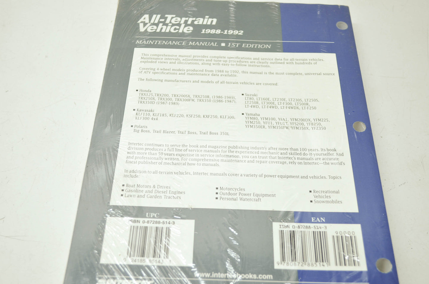 OEM Honda 0-87288-514-3 All Terrain Vehicle 88-92 Maintenance Manual 1st Edition