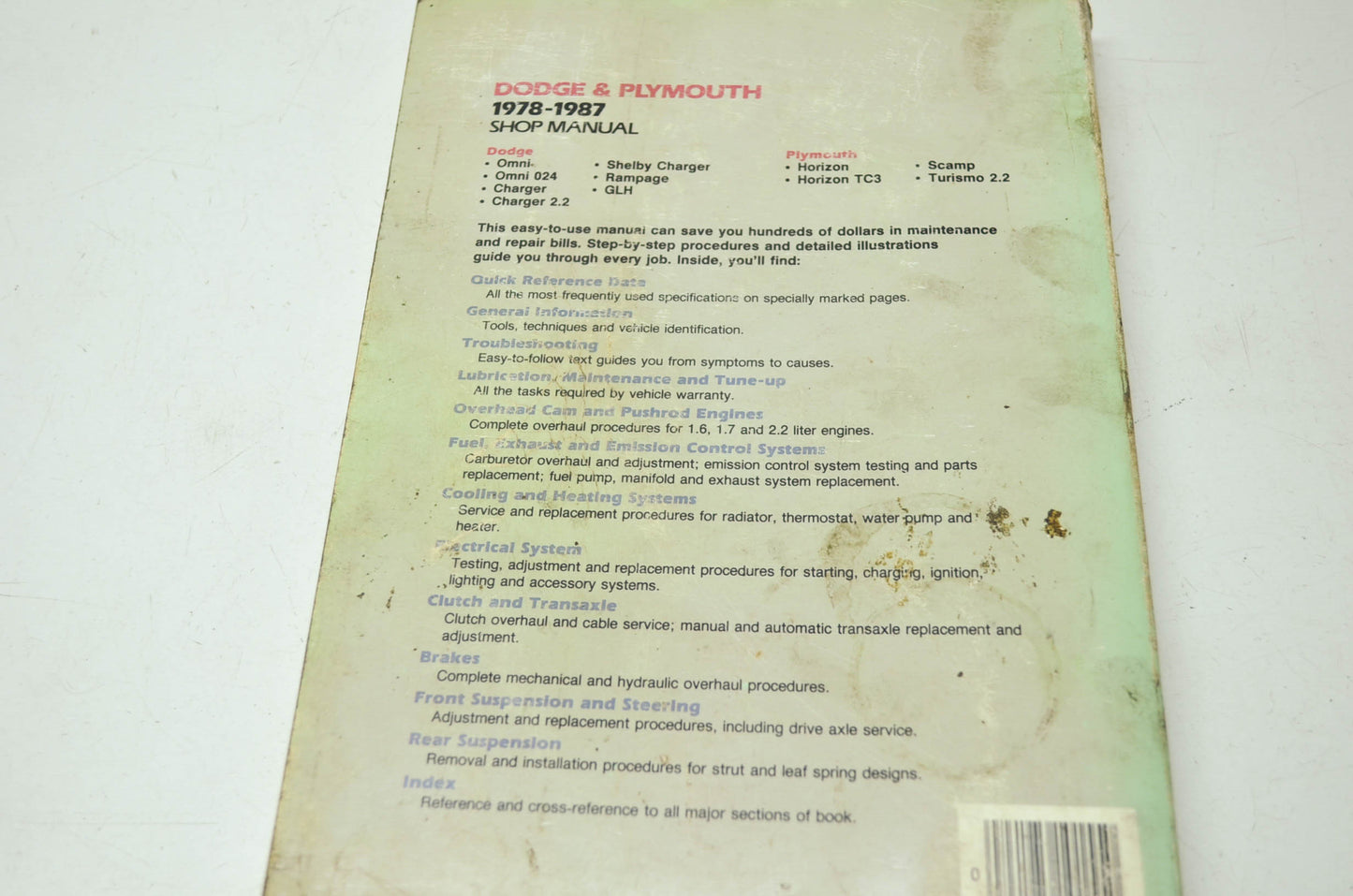 Clymer Dodge & Plymouth 78-87 Shop Manual