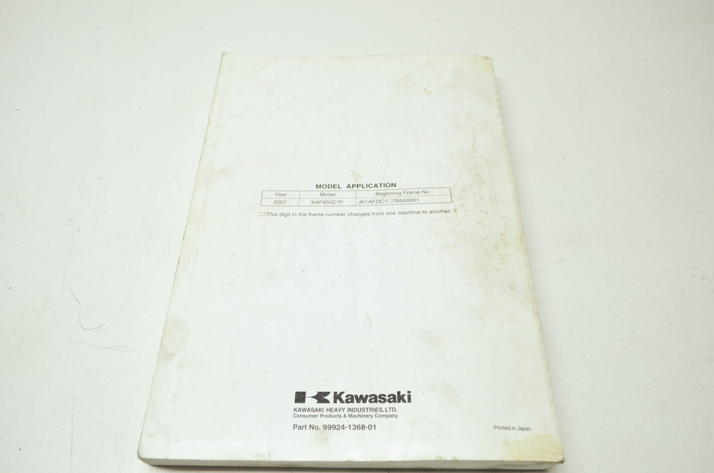 OEM Kawasaki 99924-1368-01 Service Manual KAF950C