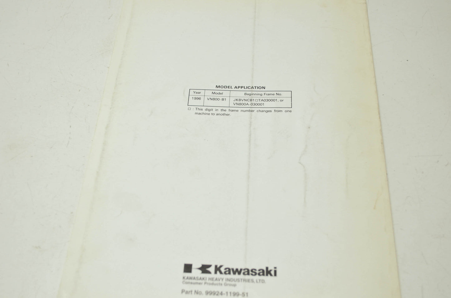 OEM Kawasaki 99924-1199-51 Service Manual Supplement VN800B