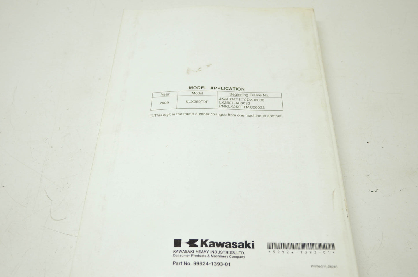 OEM Kawasaki 99924-1393-01 Service Manual KLX250T
