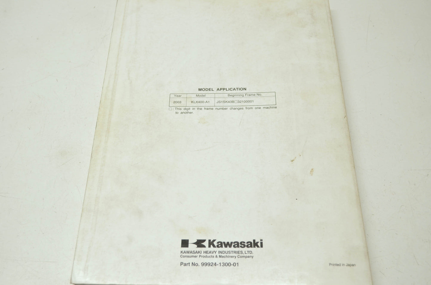 OEM Kawasaki 99924-1300-01 Service Manual KLX400A