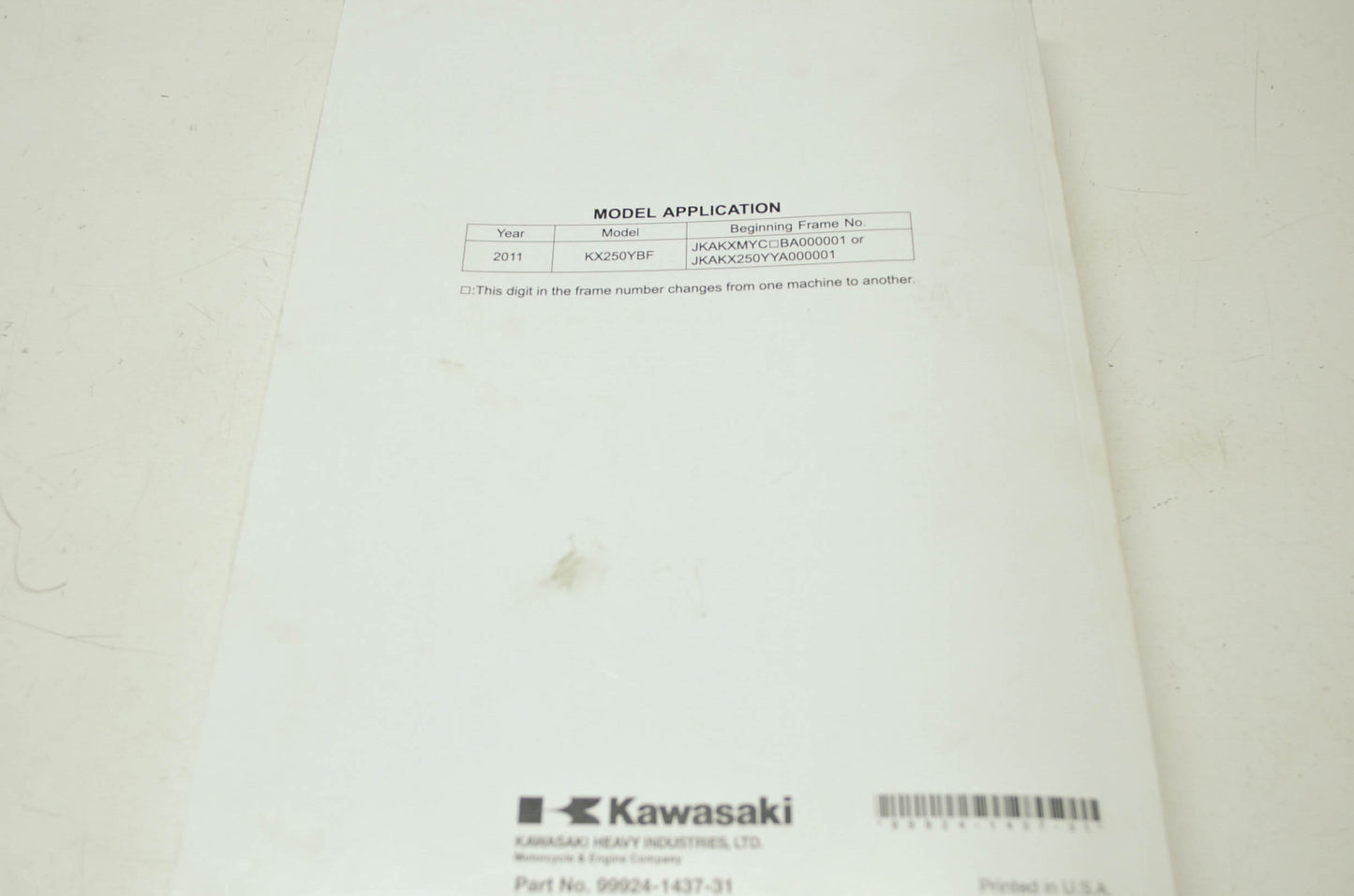 OEM Kawasaki 99924-1437-31 Service Manual KX250Y