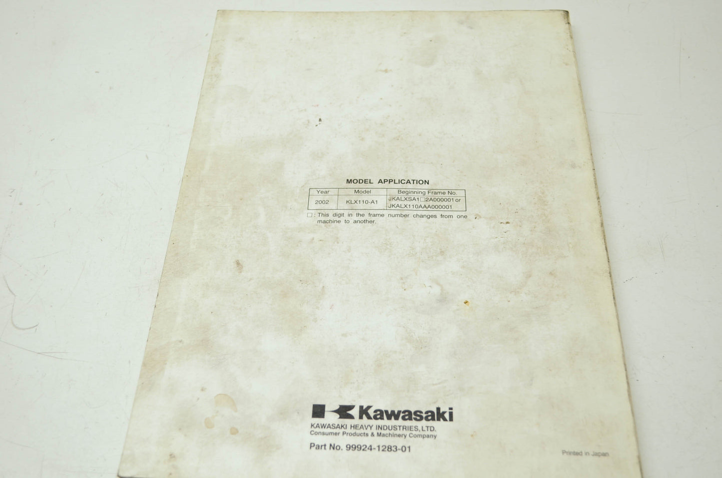 OEM Kawasaki 99924-1283-01 Service Manual KLX110A