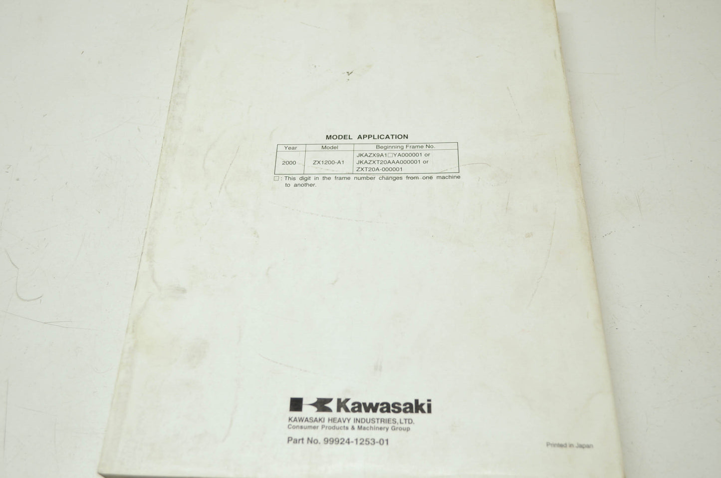 OEM Kawasaki 99924-1253-01 Service Manual ZX1200A NOS
