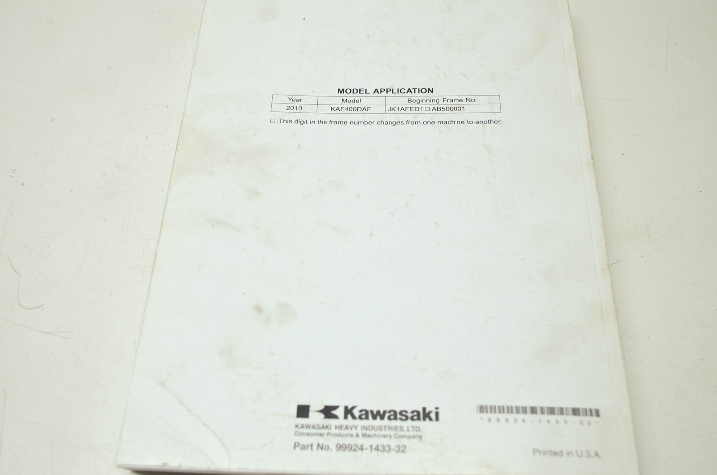 OEM Kawasaki 99924-1433-32 Service Manual KAF400D