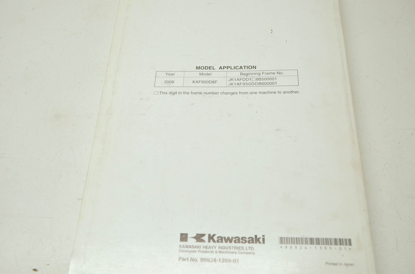 OEM Kawasaki 99924-1395-01 Service Manual KAF950D