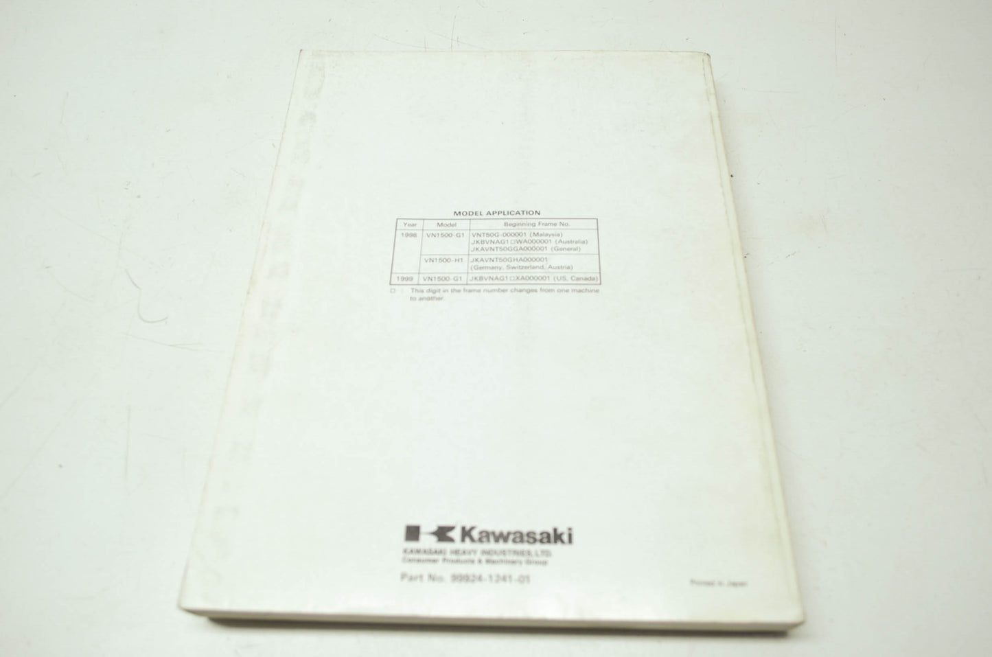 OEM Kawasaki 99924-1241-01 Service Manual VN1500G