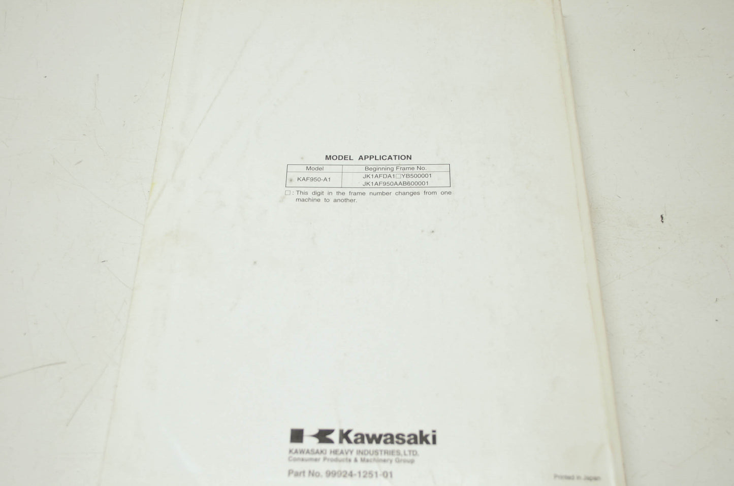 OEM Kawasaki 99924-1251-01 Service Manual KAF950
