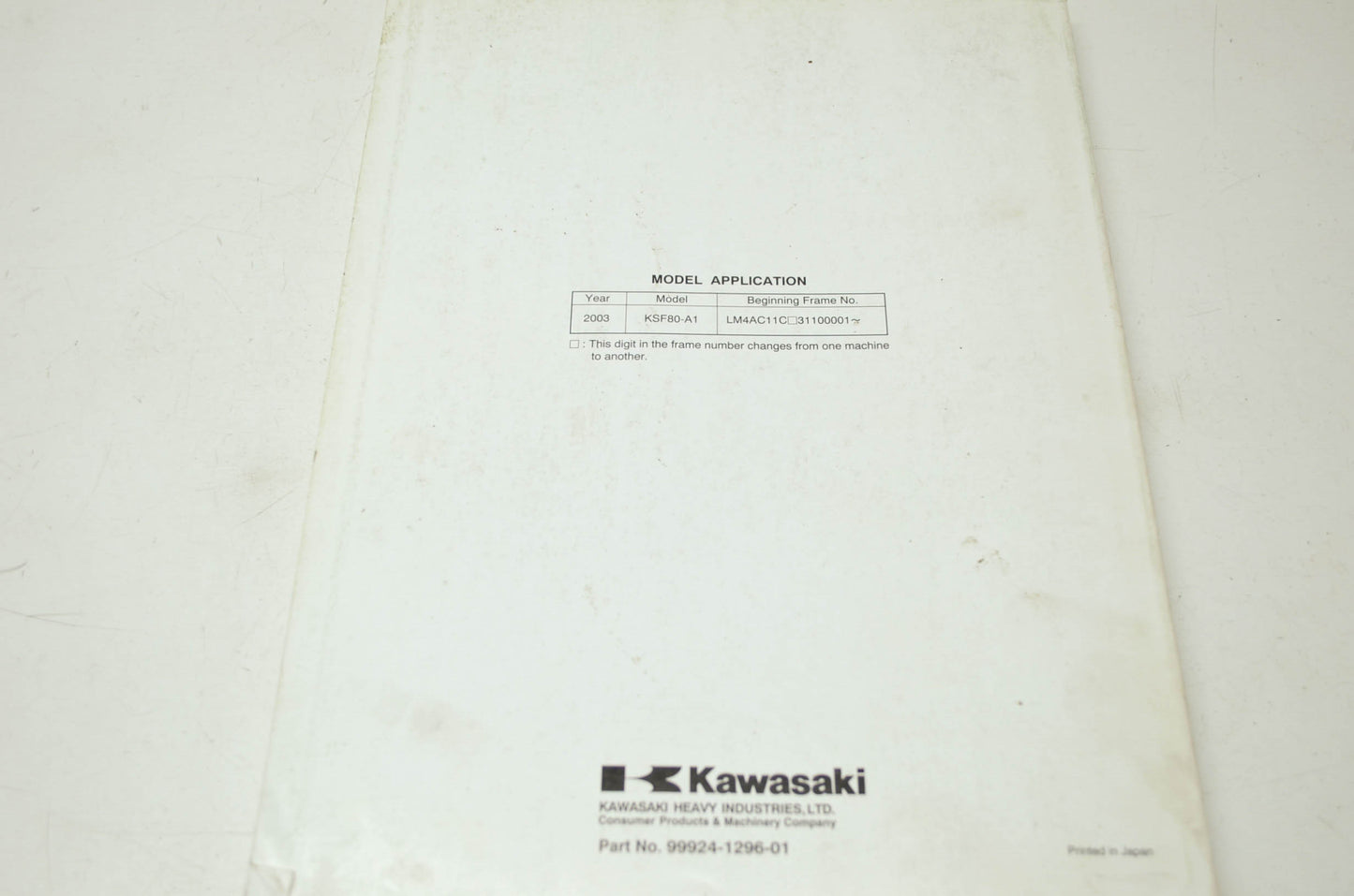 OEM Kawasaki 99924-1296-01 Service Manual KSF80