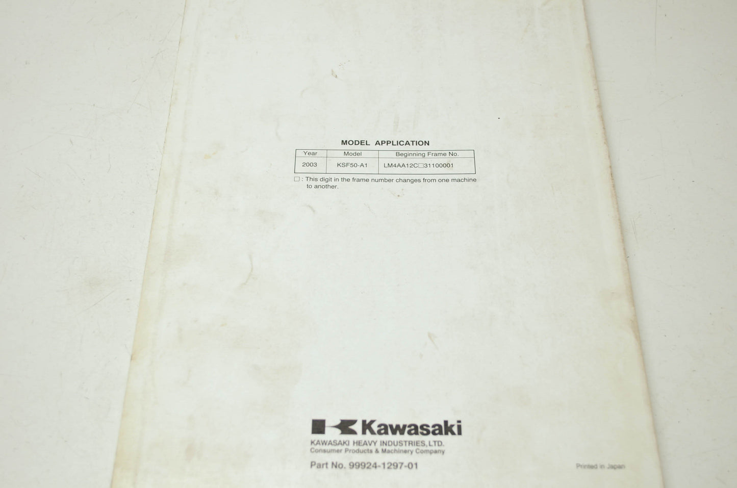 OEM Kawasaki 99924-1297-01 Service Manual KSF50A