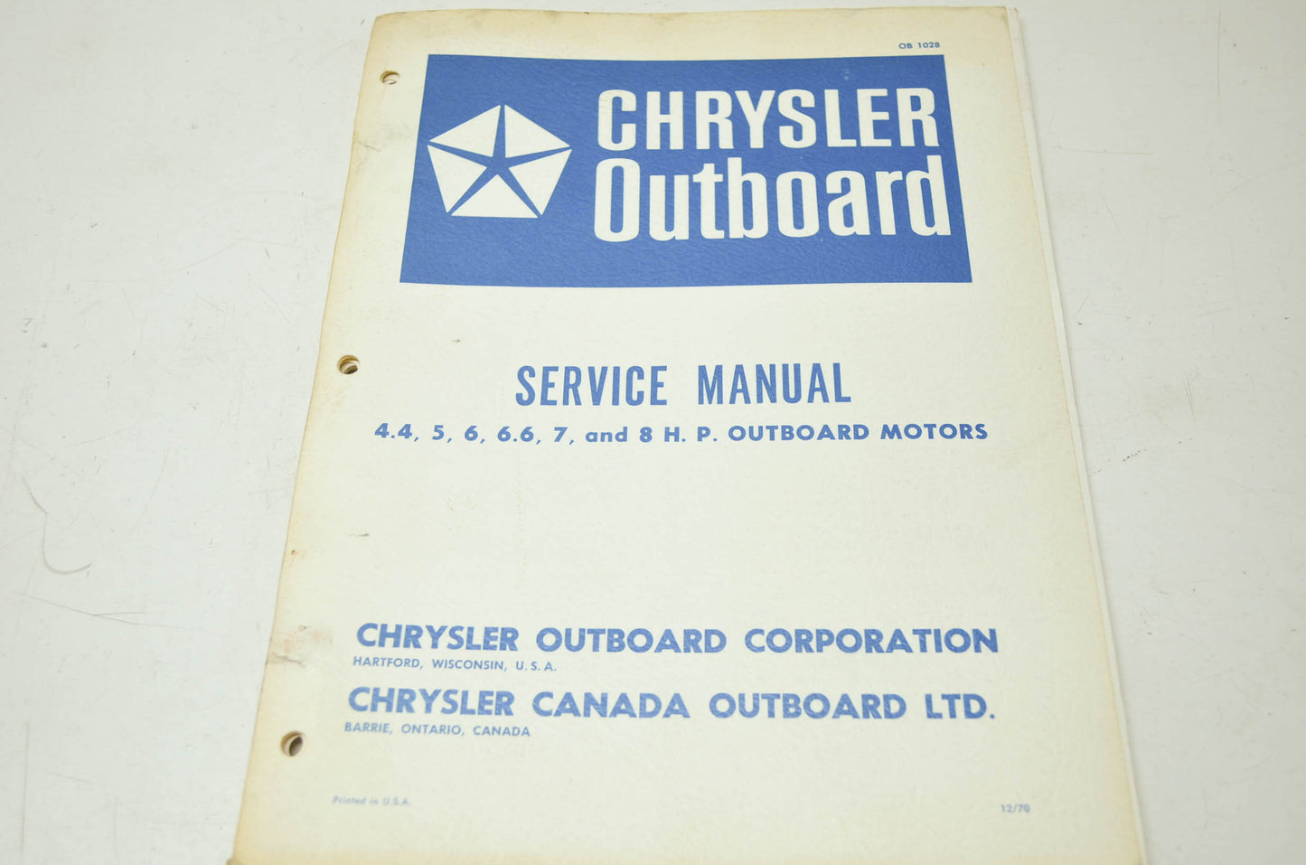 Chryster Outboard 4.4 5 6 6.6 7 8 HP Motors Service Manual