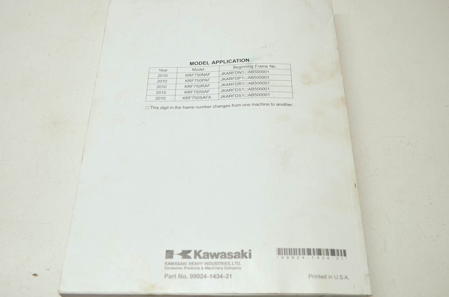OEM Kawasaki 99924-1434-31 Service Manual KRF750N/P/SDF