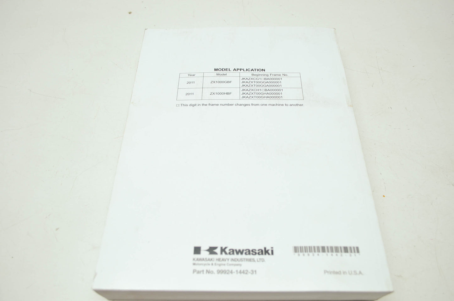 OEM Kawasaki 99924-1442-31 Service Manual ZX1000G/H NOS
