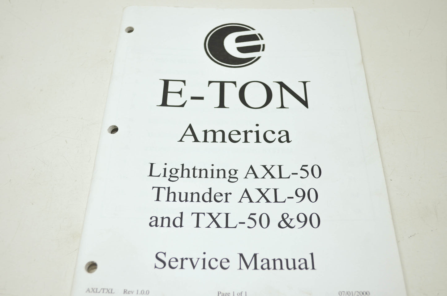 E-Ton Lightning AXL-50 Thunder AXL-90 TXL-50 & 90 Service Manual