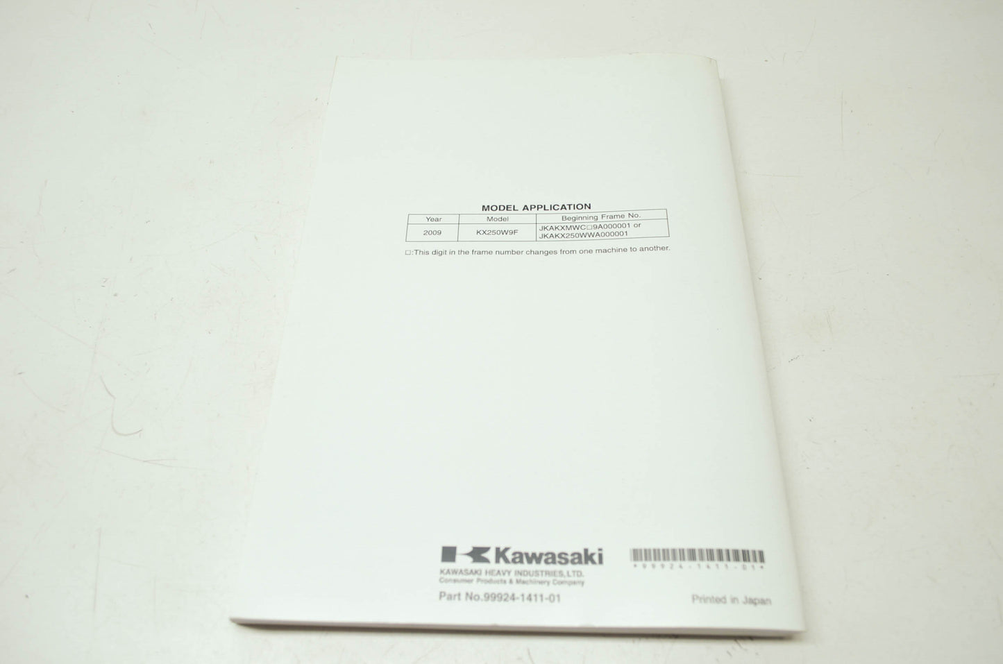 OEM Kawasaki 99924-1411-01 Service Manual KX250W NOS