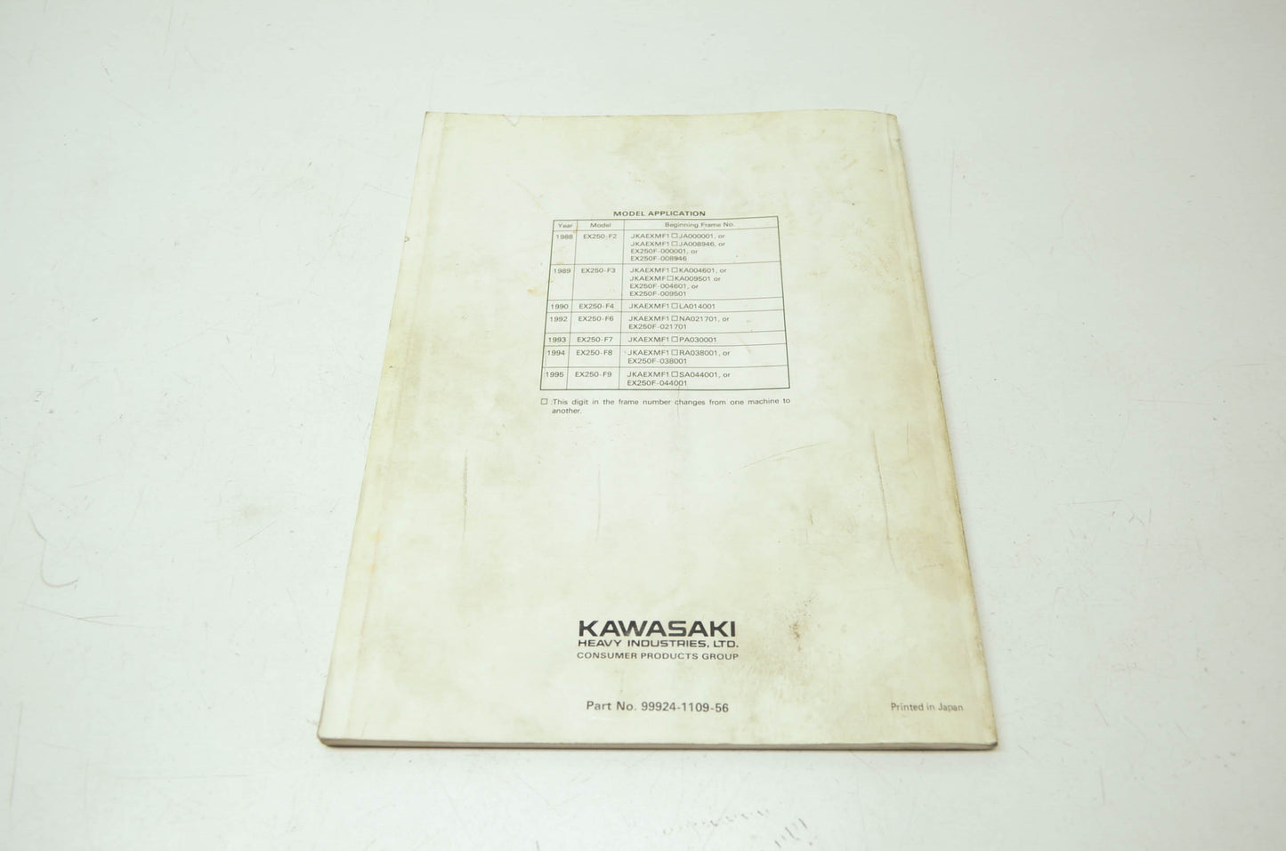 OEM Kawasaki 99924-1109-56 Service Manual Supplement EX250F