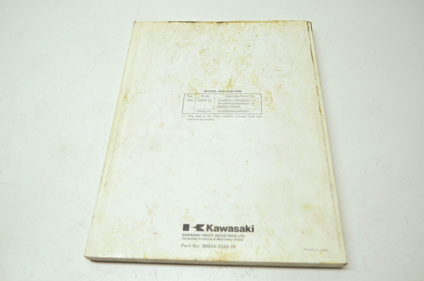 OEM Kawasaki 99924-1226-01 Service Manual ZX600G