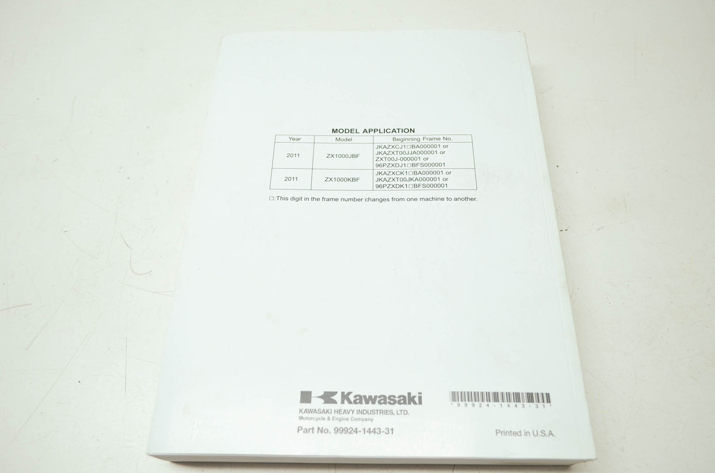 OEM Kawasaki 99924-1443-31 Service Manual ZX1000J NOS