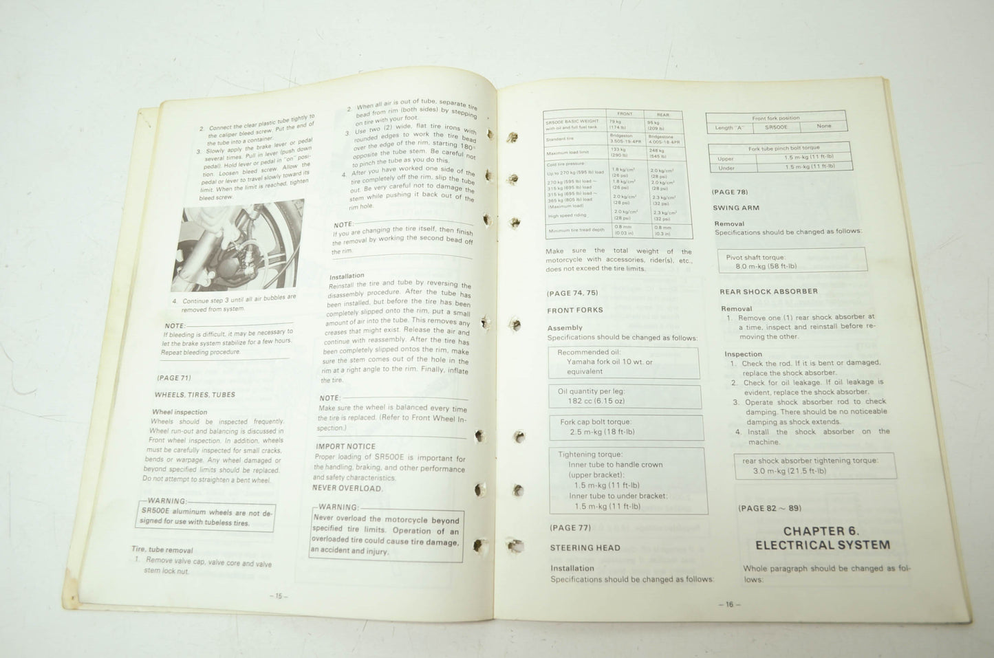 Yamaha SR500E Supplementary Service Manual